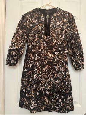Ted Baker Black and Brown Abstract Zip-Front Dress